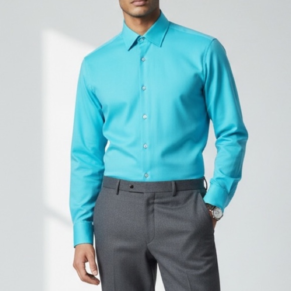 Strauss Men’s Blue Button Up Dress Shirt Size 15 Long